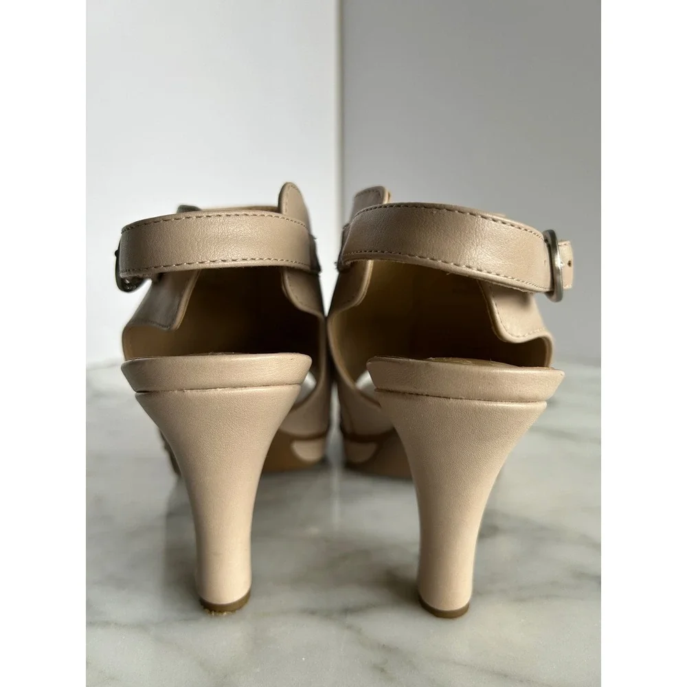 Naturalizer Womens Beige Slingback Buckle Peep Toe Platform Block Heels 7.5M - Picture 11 of 14